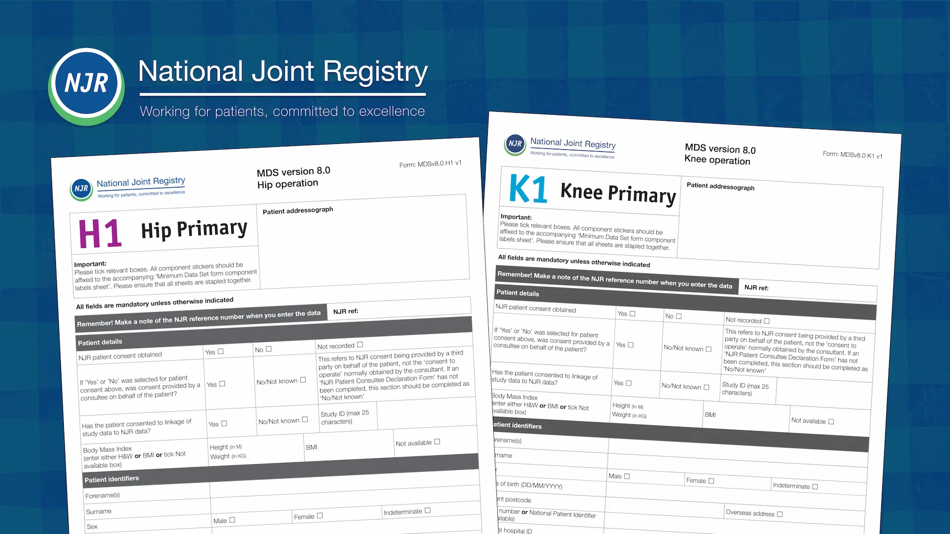 An illustration of the H1 and K1 forms from The National Joint Registry.