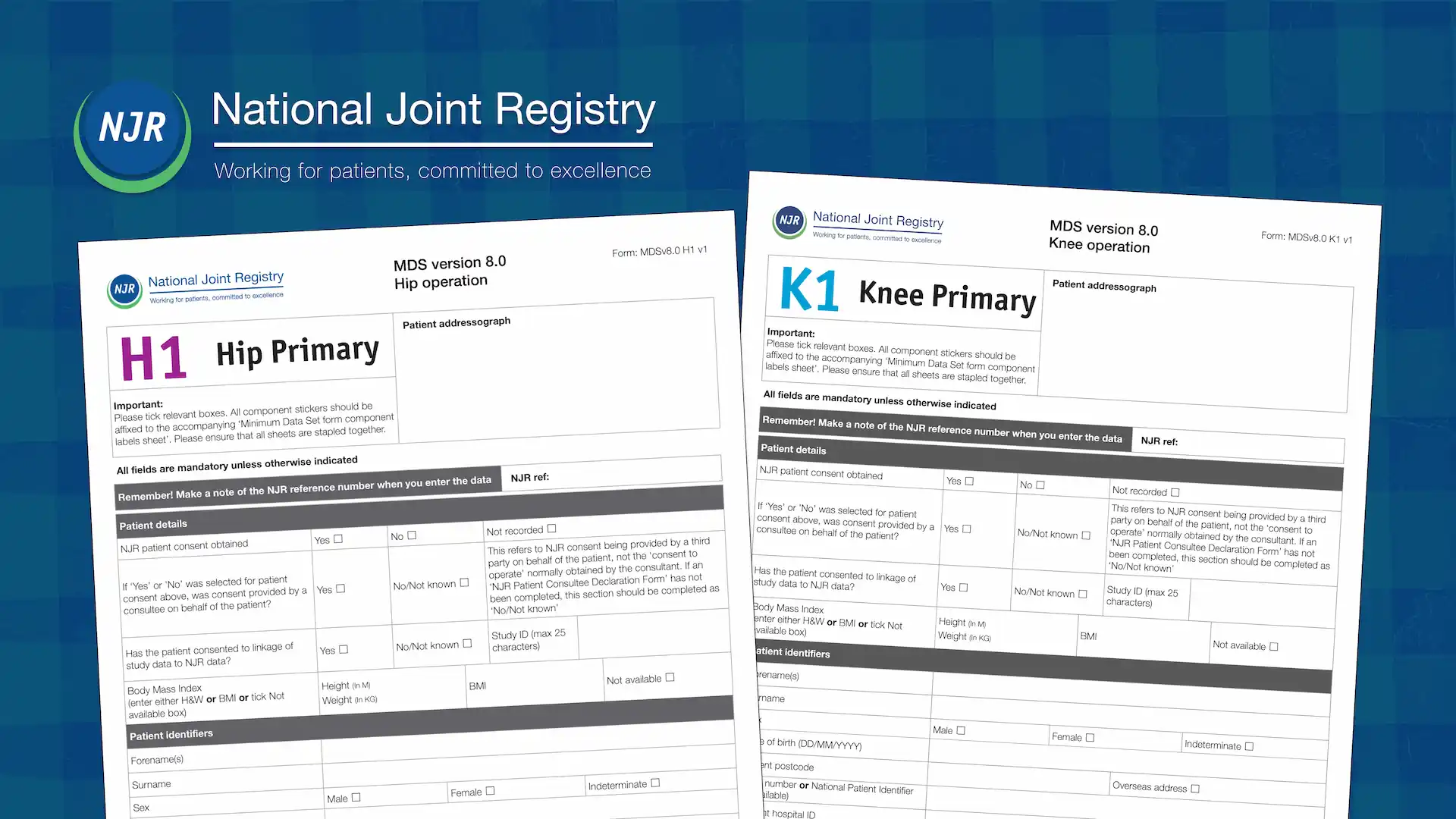 An illustration of the H1 and K1 forms from The National Joint Registry.